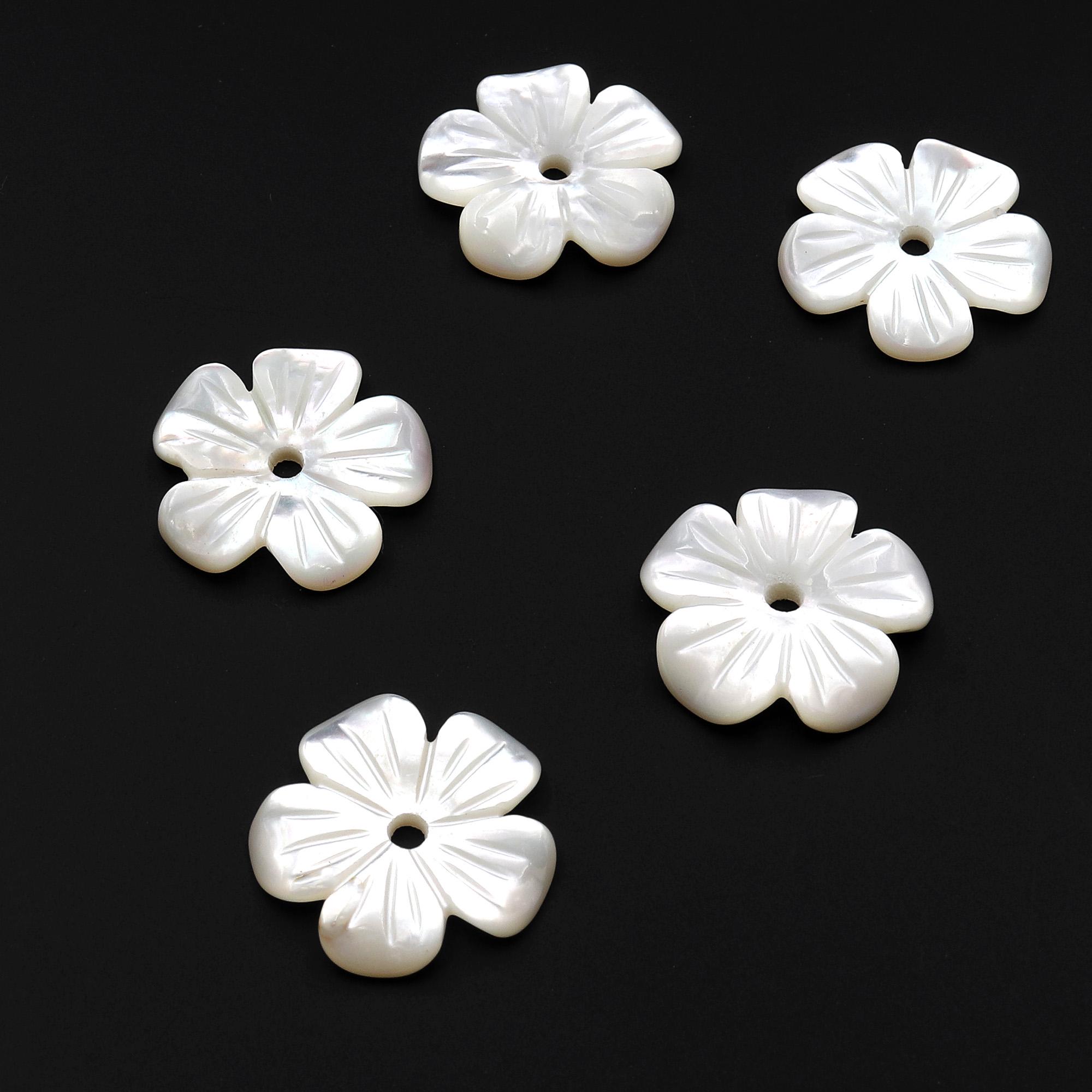 Hand Carved Center Drilled Natural White Mother of Pearl Flower