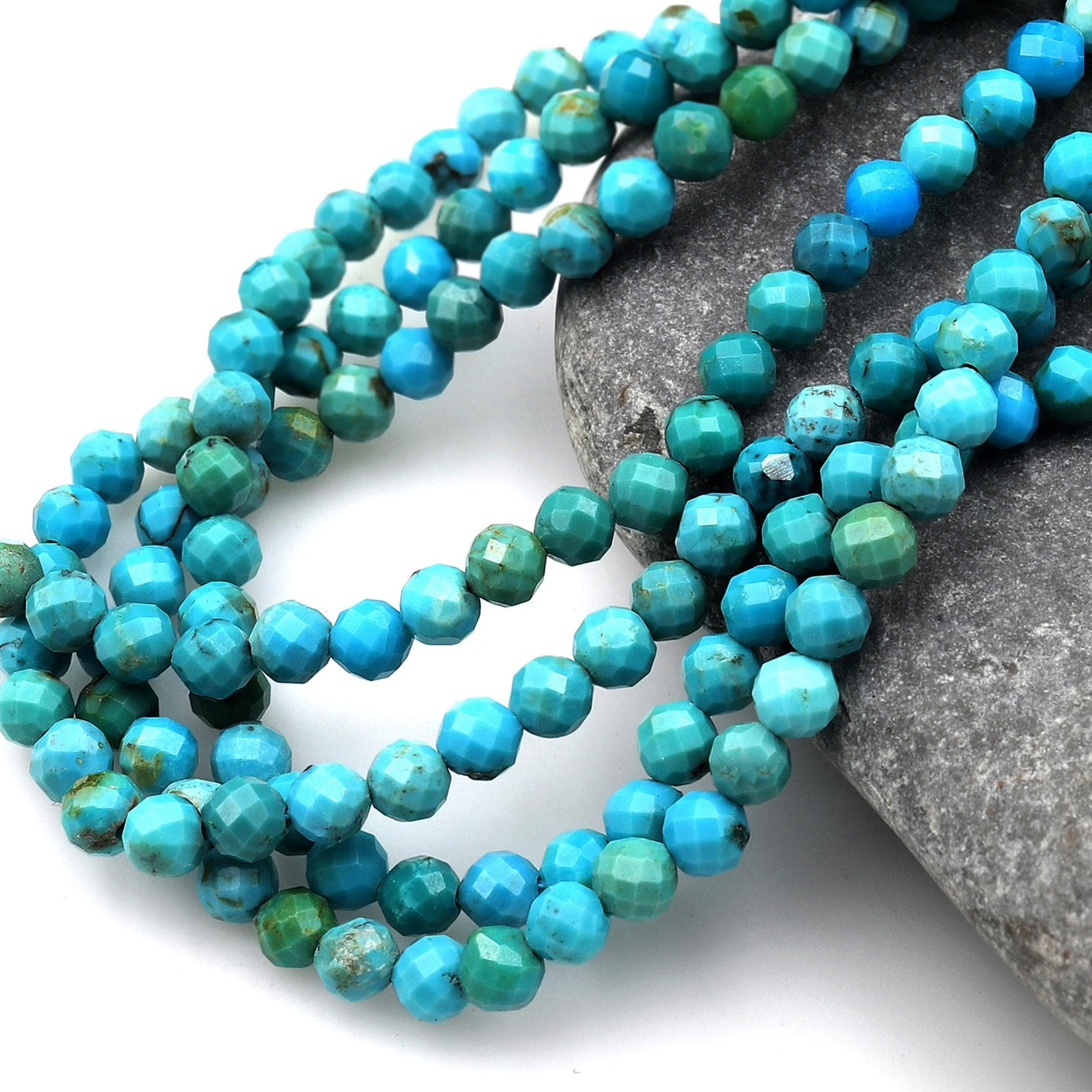 AAA Natural Blue Turquoise 3mm 4mm Faceted Round Beads Real
