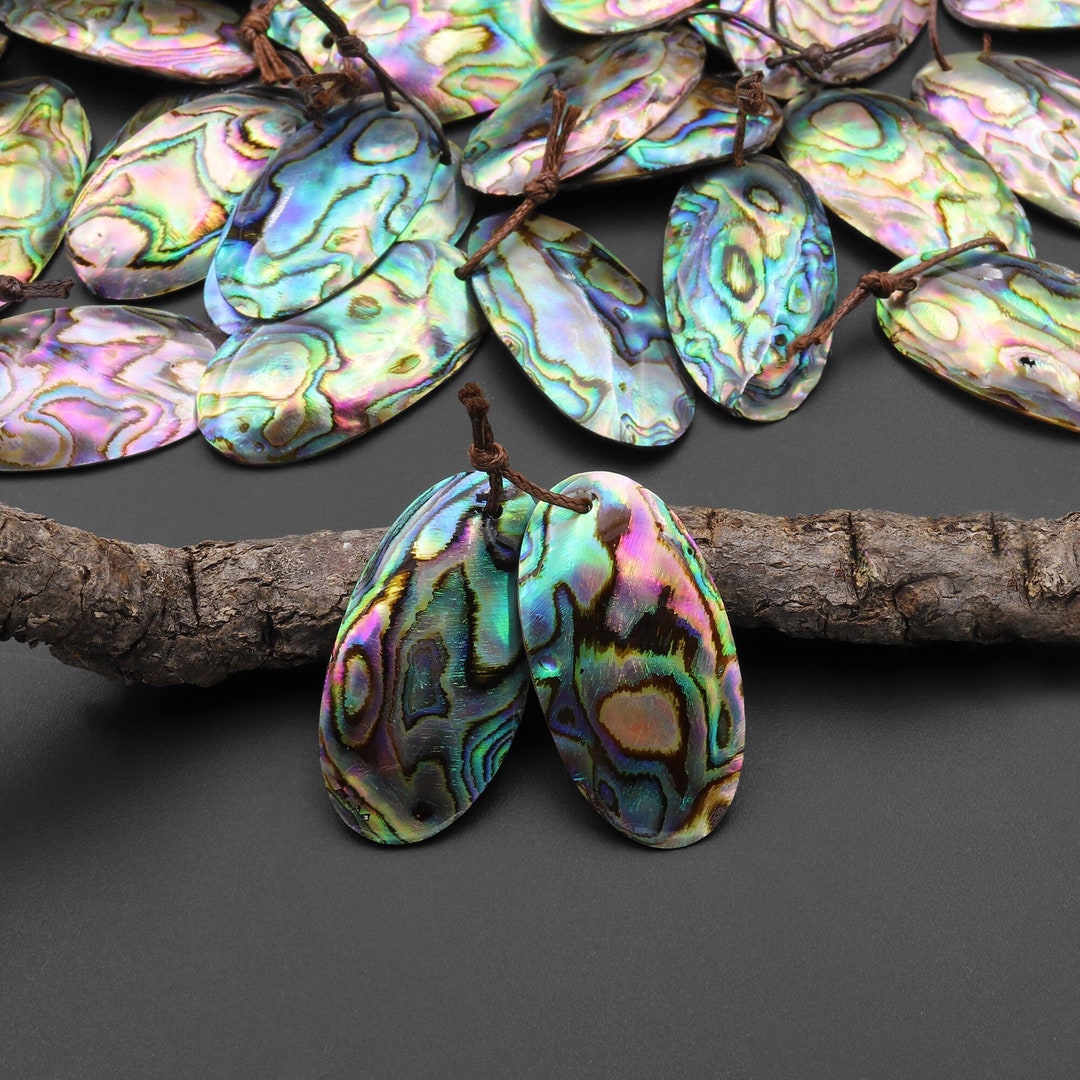 Ranbow Shell Natural Rainbow Abalone Shell Oval Earring Pair Drilled Matched ...
