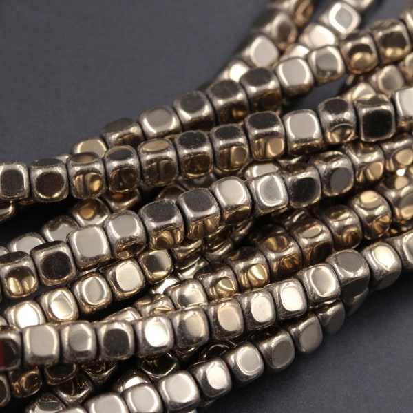 Titanium Pyrite 2mm 3mm 4mm Square Beads 15.5" Strand