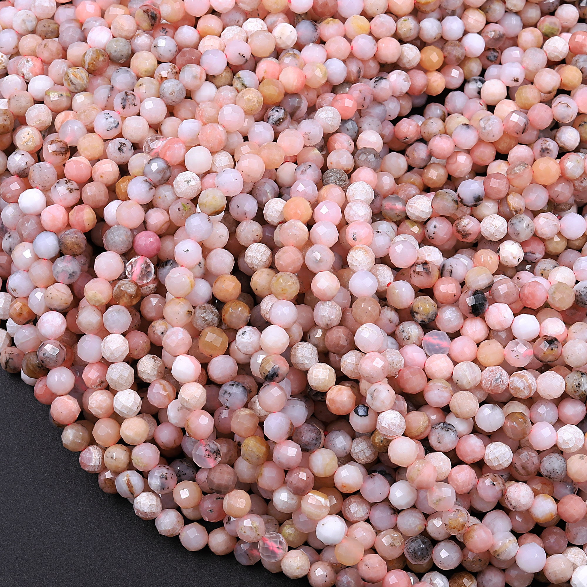 Round Polished Light Pink Opal Bead String, Size: 2mm (diameter
