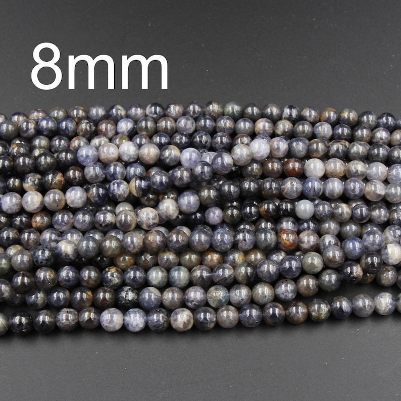 Natural Iolite 7mm 8mm 10mm Round Beads Real Purple Blue Gemstone 15.5 Strand