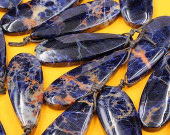 Natural Orange Sodalite Pendant Top Side Drilled Long Teardrop Natural Stone Pendant Multicolor Blue Orange Sodalite Bead