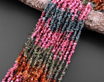 Natural Multicolor Green Pink Yellow Blue Tourmaline Freeform Chip Pebble Nugget Beads Gemstone 15.5" Strand