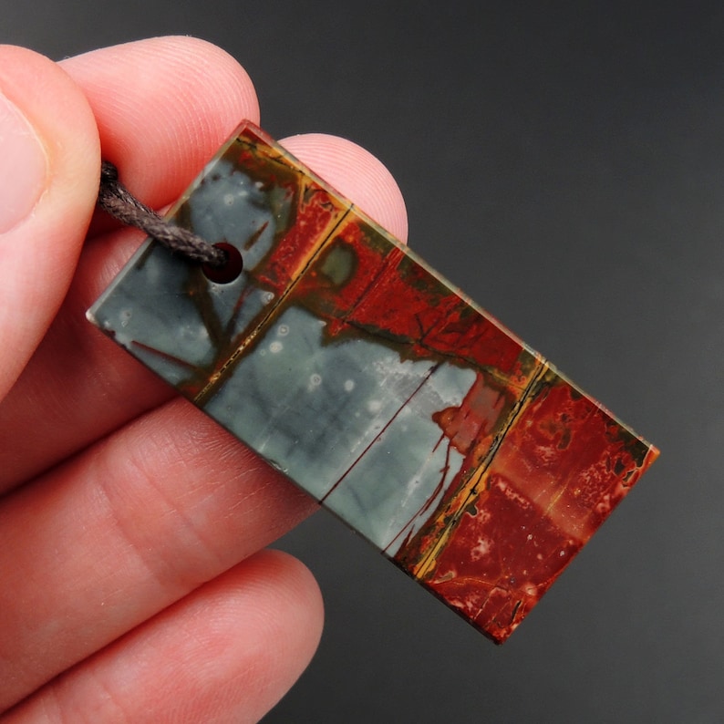 Red Creek Jasper Pendant Cherry Creek Jasper Multicolor Picasso Jasper Pendant Flat Rectangle Natural Stone Slab Pendant P1586