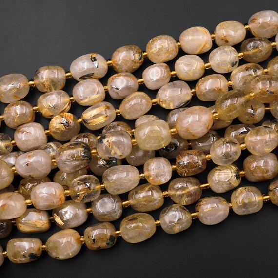 Perline Di Pietra Sciolte Di Quarzo Rutilato Giallo Naturale Per La - Foto 2