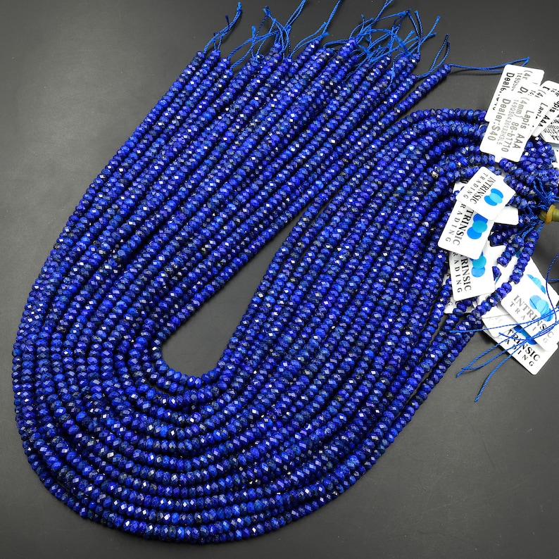 AAA Faceted Natural Blue Lapis Lazuli Rondelle Beads 4mm 15.5