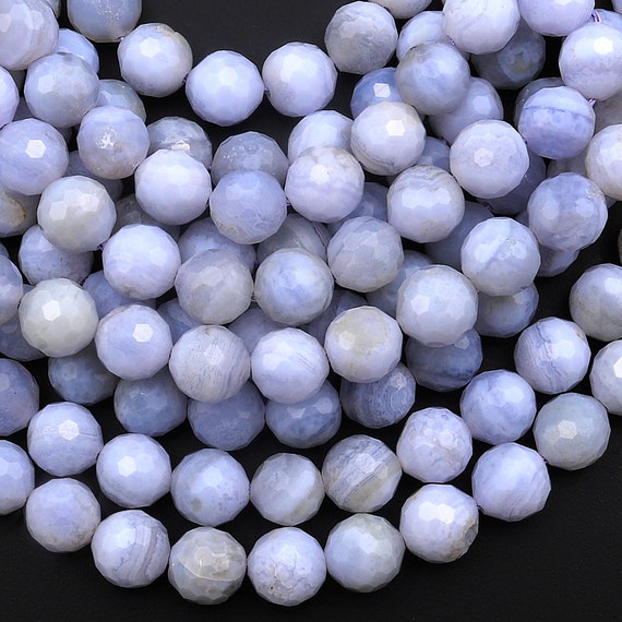 Faceted Natural Blue Lace Agate 6mm 7mm Round Beads Blue