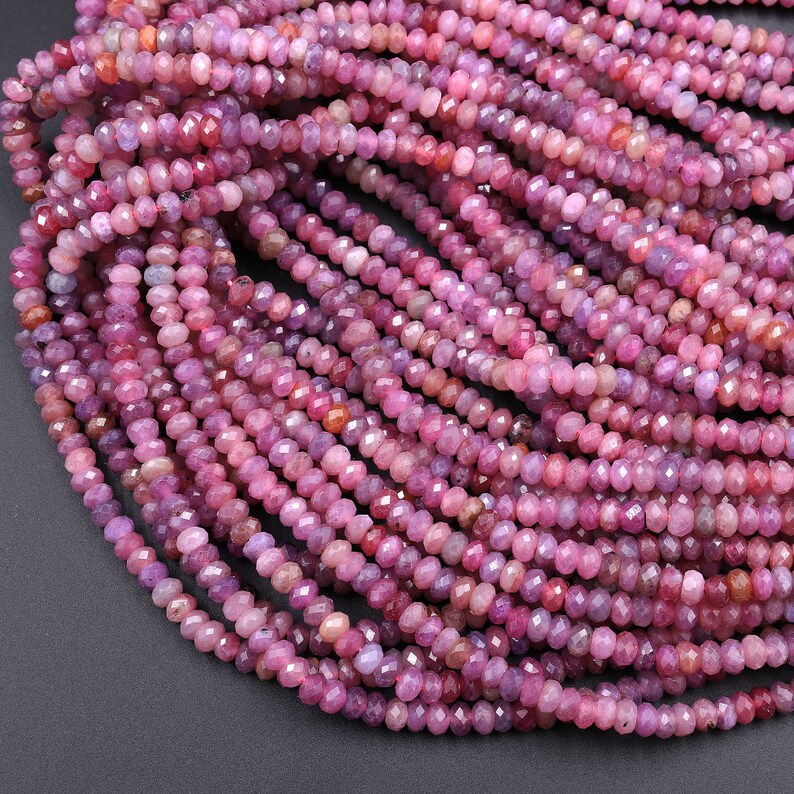 Genuine Natural Reddish Pink Ruby Gemstone Faceted 3mm 4mm 6mm Rondelle ...