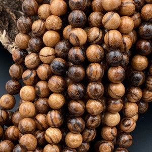 Natural Tiger Skin Sandalwood Beads 4mm 6mm 8mm 10mm 12mm 14mm Subtle Aromatic Wood Great For Mala Prayer Meditation Therapy 15.5 Strand image 2