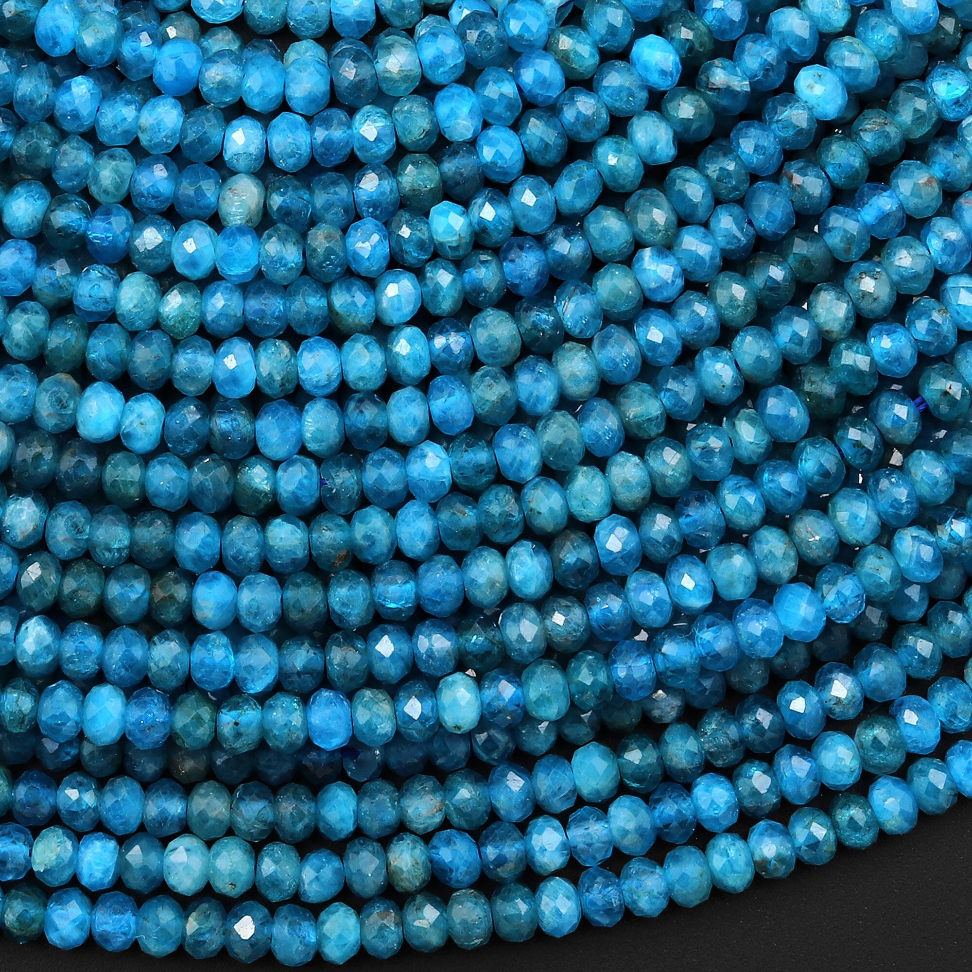 AAA Faceted Natural Blue Apatite 4mm 6mm Rondelle Beads Micro Cut Gemstone 15.5" Strand