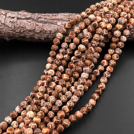 Tibetan Agate 6mm 8mm 10mm Round Beads Dzi Agate Brown Etched Line