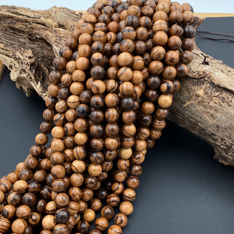 Natural Tiger Skin Sandalwood Beads 4mm 6mm 8mm 10mm 12mm 14mm Subtle Aromatic Wood Great For Mala Prayer Meditation Therapy 15.5 Strand image 3