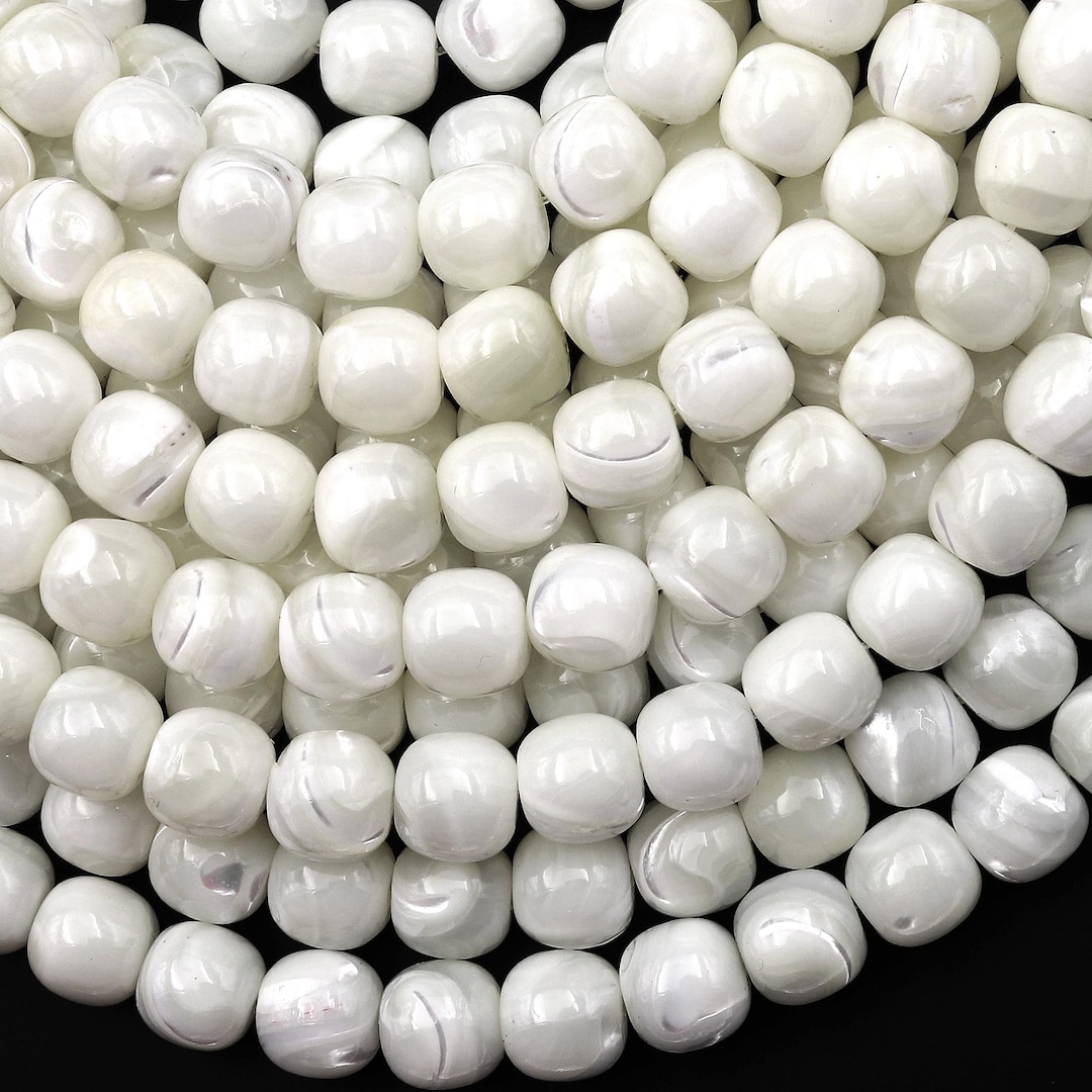 Natural White Mother of Pearl Shell Short Barrel Rounded Pillow Cube ...