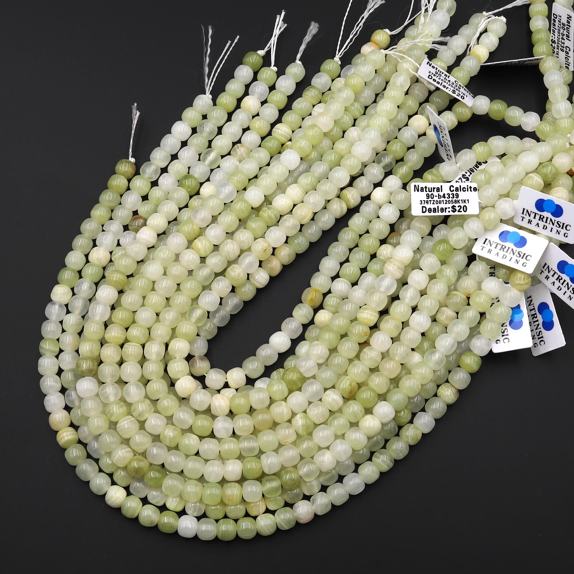 AAA Natural Green Calcite Short Cylinder Barrel 8mm Beads Aka ...