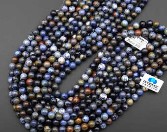 Perles Rondes En Dumortiérite Naturelle Coucher De Soleil - 12 Mm - Lot +25 Pièces - Neuf