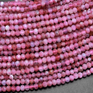 Faceted Natural Pink Tourmaline Rondelle 3mm Beads Diamond Cut Gemstone 15.5&quot; Strand