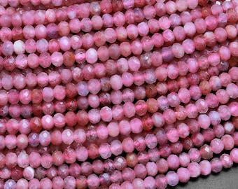 Faceted Natural Pink Tourmaline Rondelle 3mm Beads Diamond Cut Gemstone 15.5" Strand