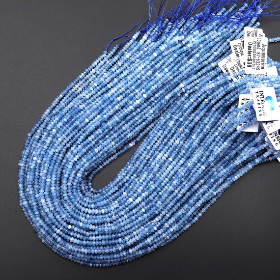 Natural Aquamarine Gemstone Beads Strand – 3x3 Mm Faceted Rondelles, 13 Inch, AAA Quality, Unenhanced