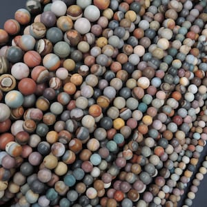 Matte Natural Polychrome Landscape Ocean Jasper 6mm 8mm 10mm 12mm 14mm Round Beads 15.5&quot; Strand