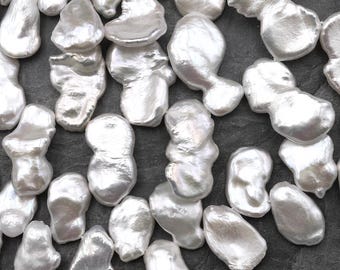 Rare AAA Natural White Keishi Oblong Twin Pearl Top Side Drilled Real Genuine Natural Freshwater Pearl 16" Strand