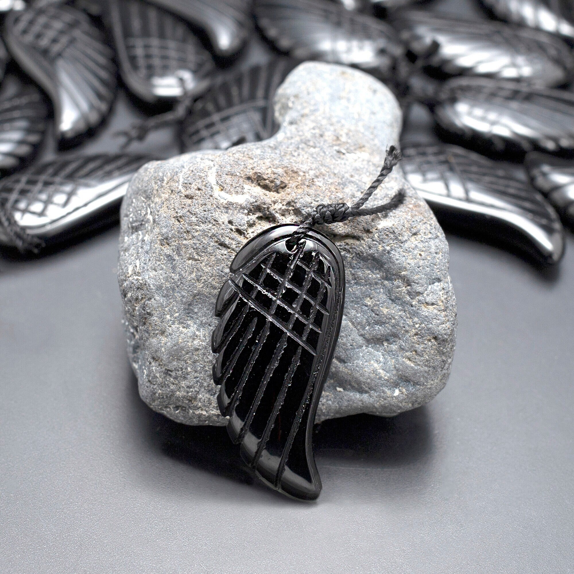 Pendentif Aile D'ange En Pierre D'onyx Noir - Naturosphère - Neuf Avec étiquettes