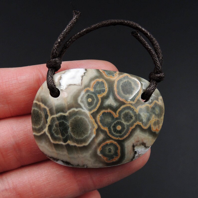 Ocean Jasper Pendant Natural Ocean Jasper Pendant Yellow Orange White Grey Green Drilled Two Hole Pendant P1274