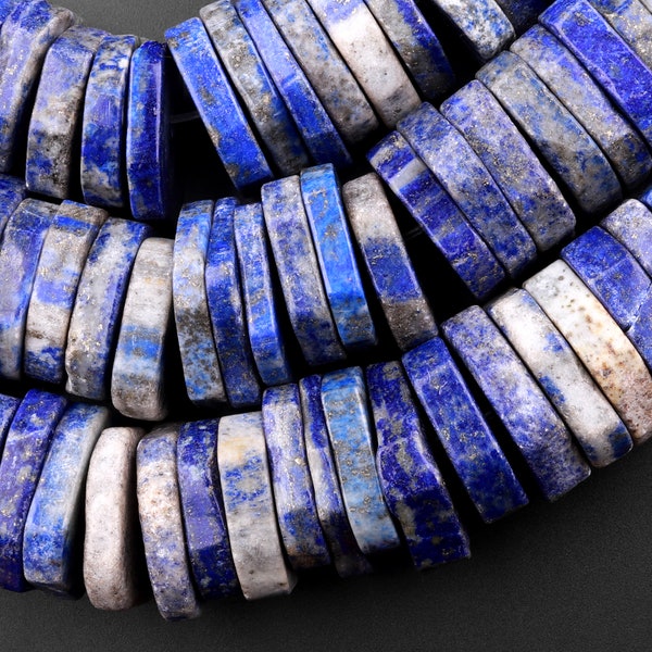 Huge Phenomenal Faceted Natural Blue Lapis Beads Center Drilled Rondelle Heishi Disc 15.5" Strand