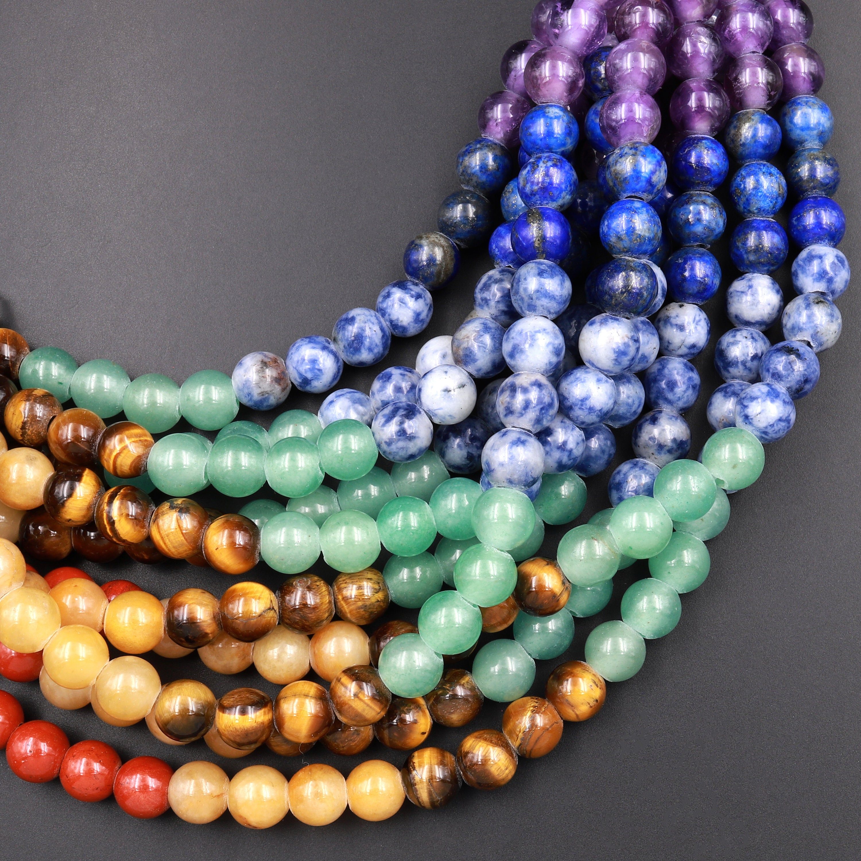 COHEALI 40 Pcs Colored Stone Beads Beaded Round Hole Beads Loose Gemstone  Beads Macrame Beads with Large Holes Gemstone for Making DIY Beads Crystal
