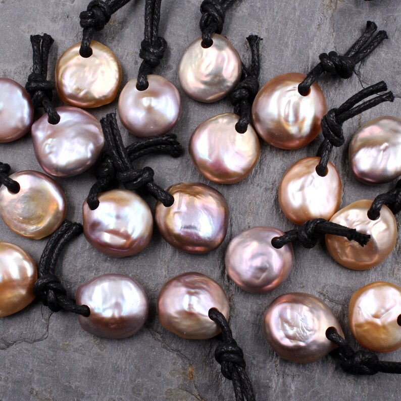 Large 4mm Drill Hole Coin Pearl Pendant Genuine Natural Etsy UK