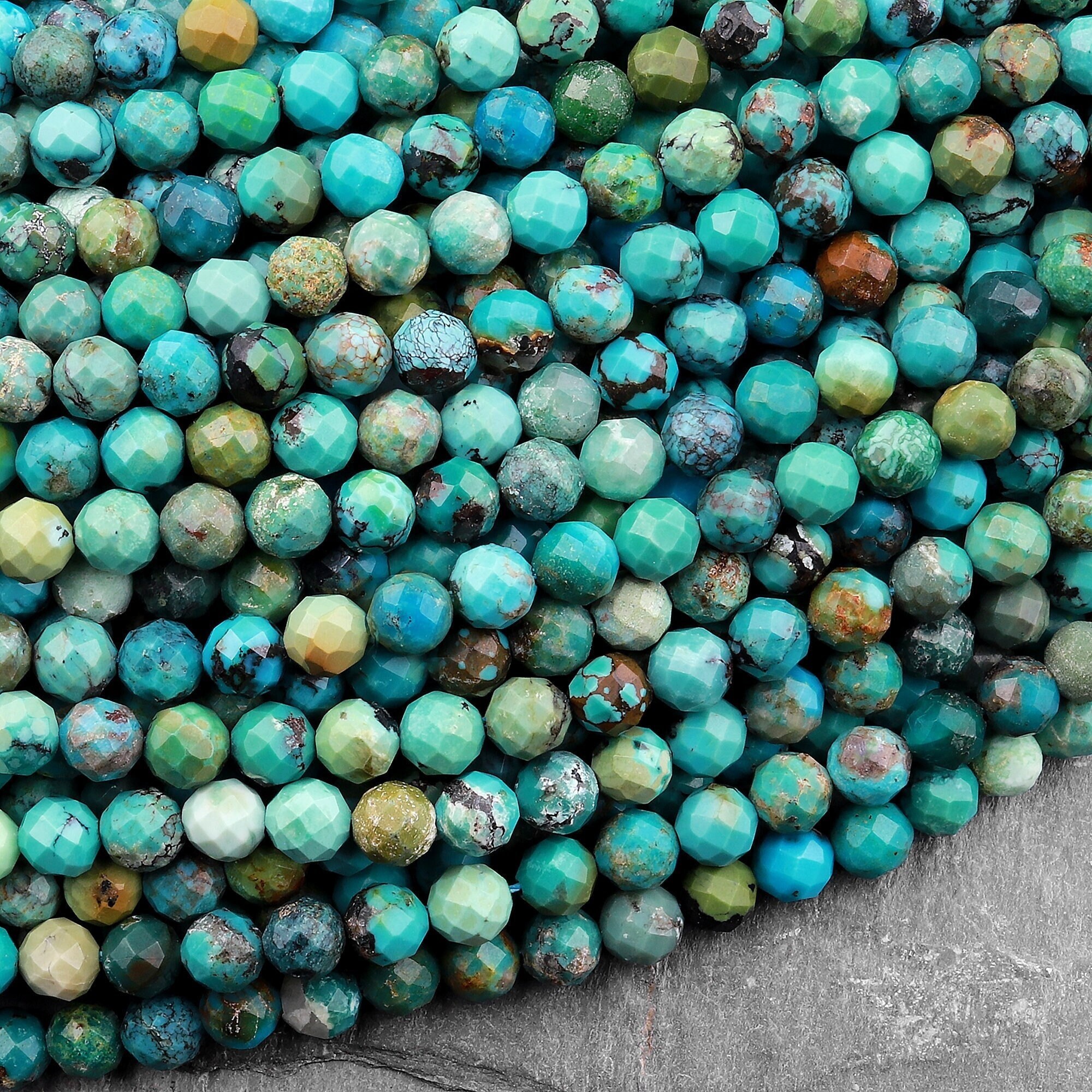 Natural Dragon Skin Turquoise 2mm 3mm 4mm 5mm Faceted Round Beads Real Genuine Blue Green Gemstone 15.5" Strand