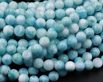 AAA Natural Blue Larimar 4mm 5mm 6mm 7mm 8mm 9mm 10mm 12mm 14mm Smooth Round Beads Real Genuine Larimar Gemstone Beads 15.5" Strand