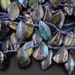 Natural Labradorite Beads Freeform Leaf Shape Side Drilled Pendant Focal Tones of Blue Green Gold Flashes 15.5' Strand 