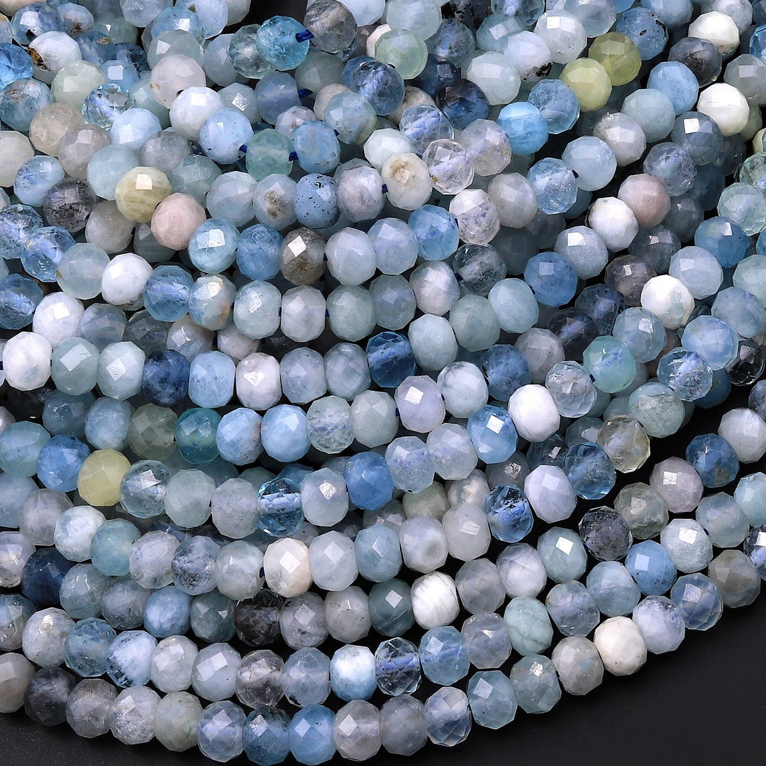 5x8mm Faceted Natural Aquamarine Rondelle Loose Beads – 15