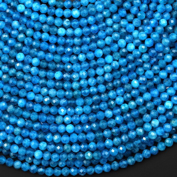 Light Blue Apatite Faceted Round Beads – 2.5mm, 3.5mm, 4mm Mix – 15.5 Inch Strand