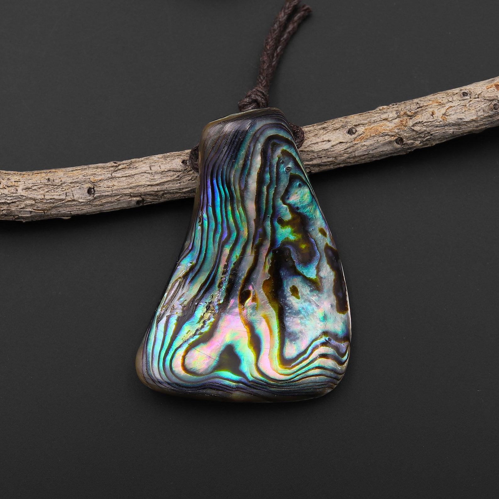 Real Natural Abalone Shell Freeform Pendant Rainbow Iridescent Peacock ...