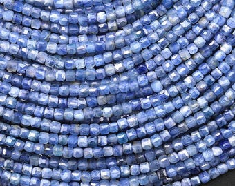 Natural Silvery Blue Kyanite Faceted 2mm 3mm Cube Beads Gemstone 15.5" Strand