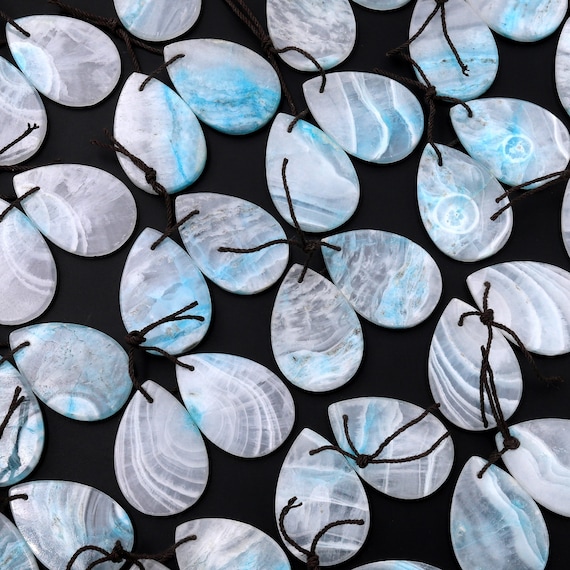 Drilled Natural Blue Hemimorphite Earring Pair Matched Teardroop Slice Gemstone Beads