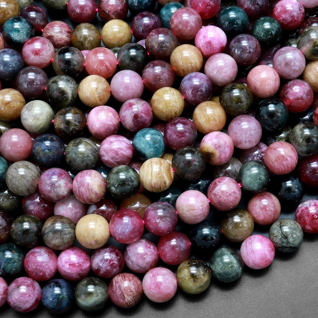 Natural Multicolor Pink Green Yellow Tourmaline Round Beads - Etsy