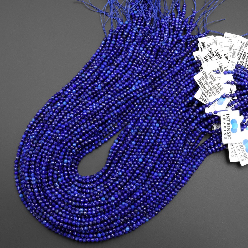 AAA Micro Faceted Natural Blue Lapis Lazuli Round Beads 3mm 4mm Diamond ...