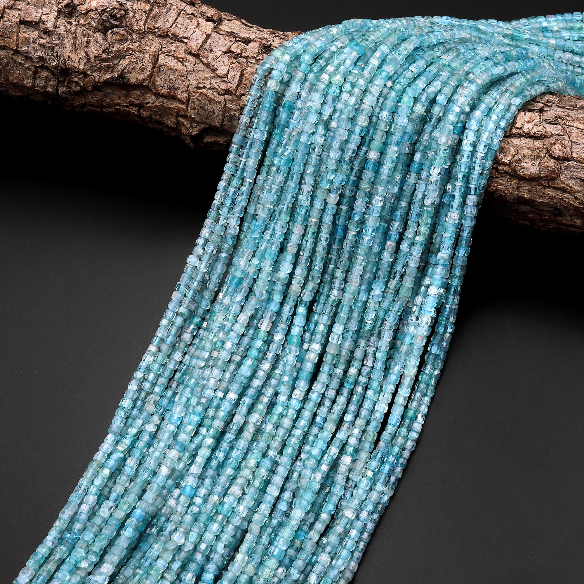 2 Deep Blue Apatite Square Focal Beads 8685 main image 1