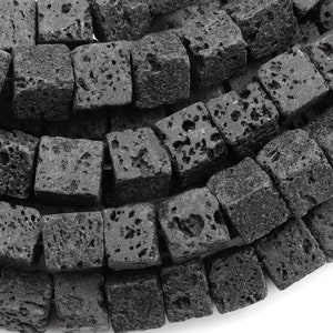 Natural Black Lava 10mm Cube Beads 15.5&quot; Strand