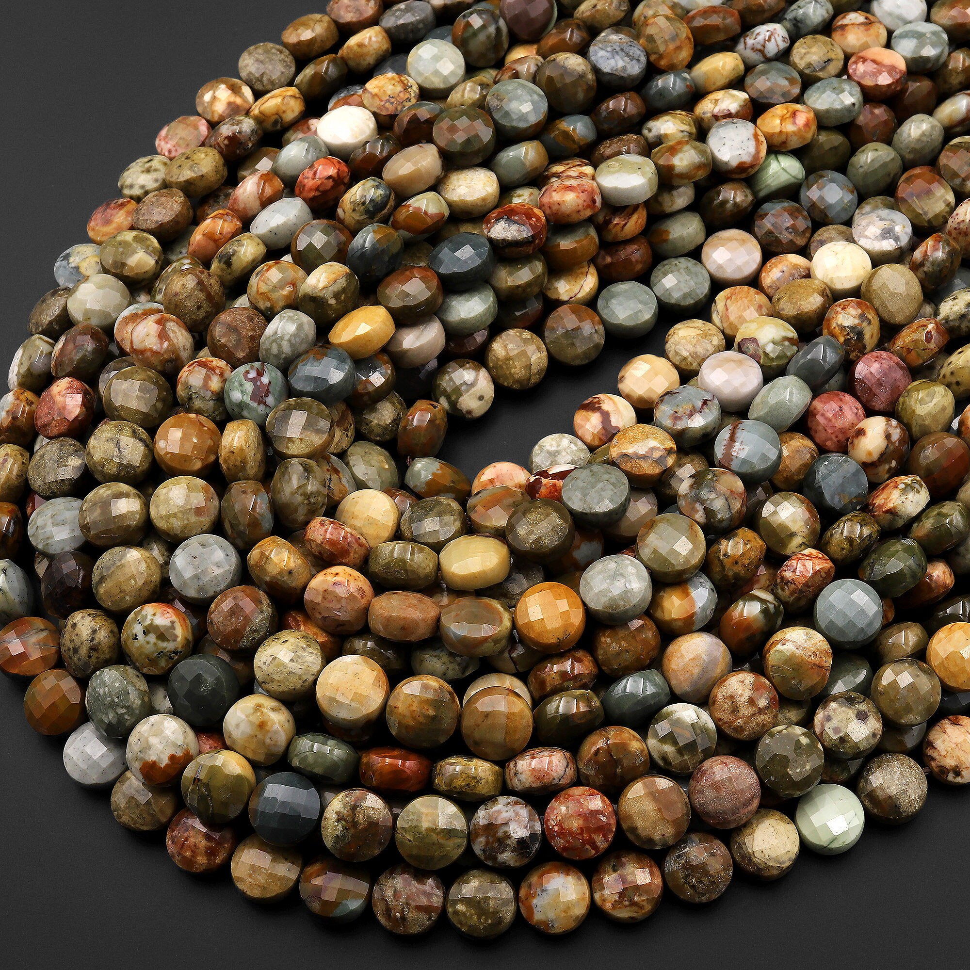 Faceted Natural Owyhee Picture Jasper Coin Beads 6mm 8mm 10mm 15.5 ...