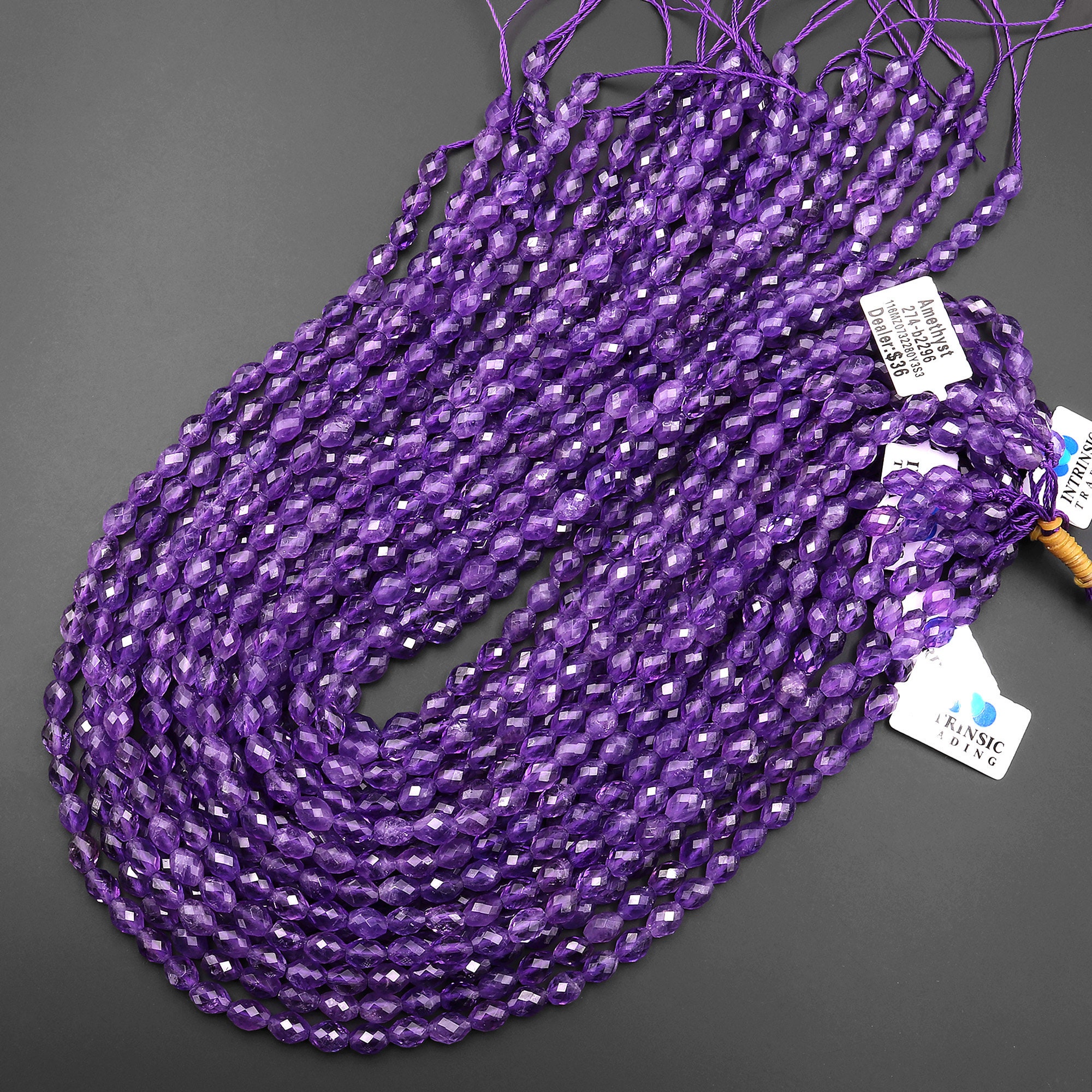 AAA Natural Purple Amethyst Faceted Drum Barrel Rice Beads 15.5