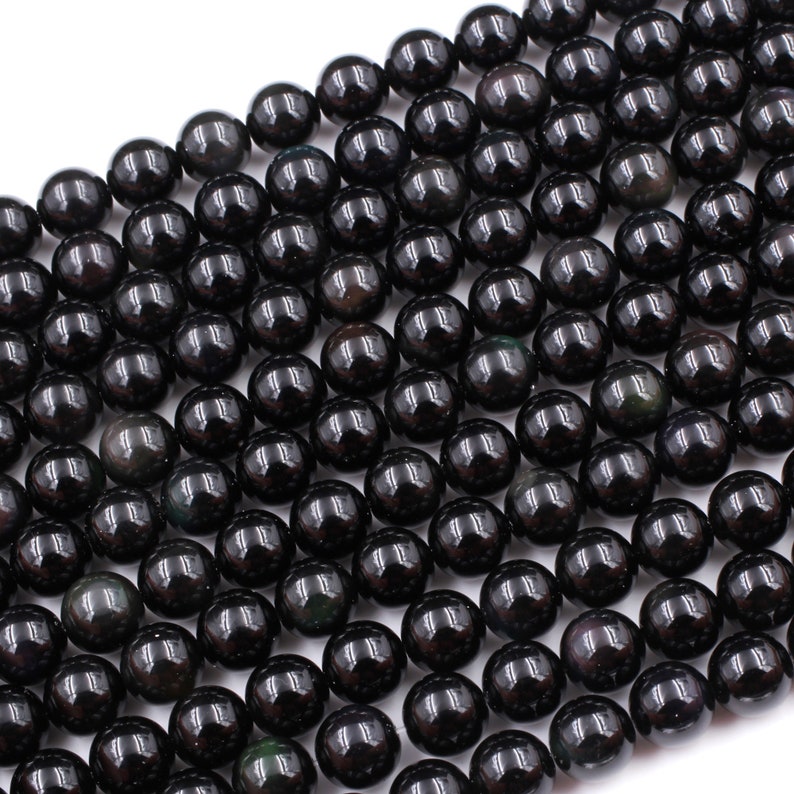 Natural Rainbow Black Obsidian 4mm 6mm 8mm 10mm Round Beads | Etsy