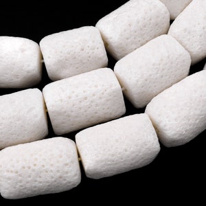 Natural White Sponge Coral Beads Large Tube Gemstone 15.5" Strand