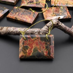 Two 2 Hole Pendant Natural Red Creek Jasper Drilled Faceted Rectangle Focal Bead