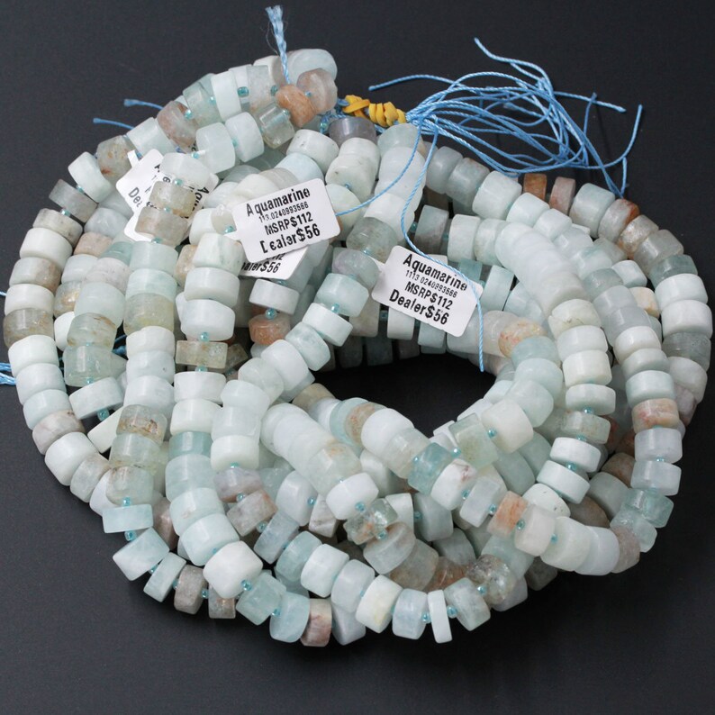 Matte Finish Natural Blue Aquamarine Beads Large Wheel Rondelle Genuine Real Aquamarine Gemstone High Quality Designer Beads Full 16 Strand
