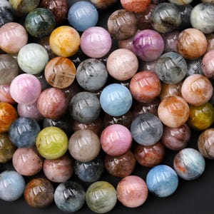 Natural Blue Green Aquamarine Pink Peach Morganite Round Beads 12mm 15.5&quot; Strand