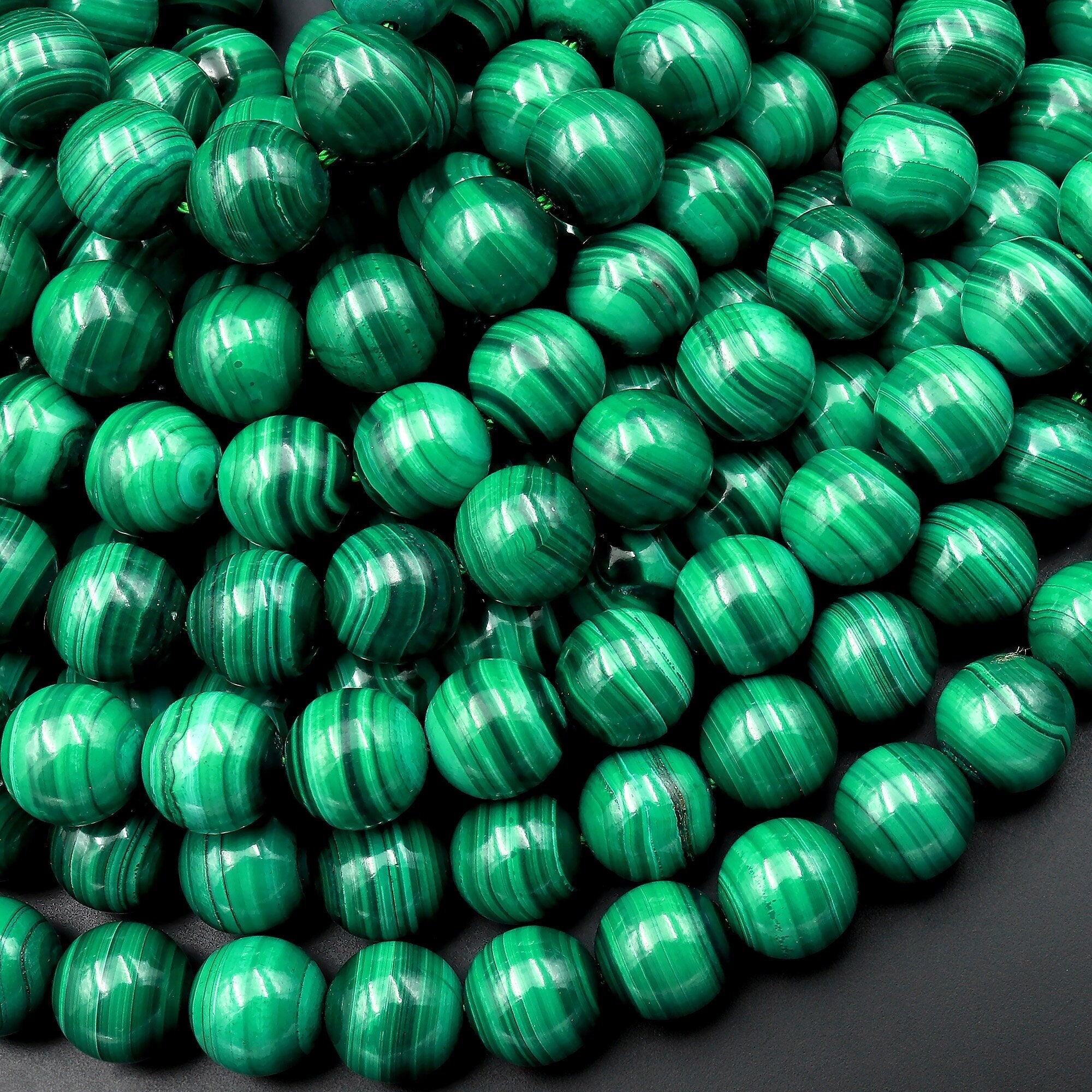 AAA Natural Green Malachite 4mm 6mm 8mm 10mm 12mm Smooth Round Beads Amazing Stripes 15.5" Strand